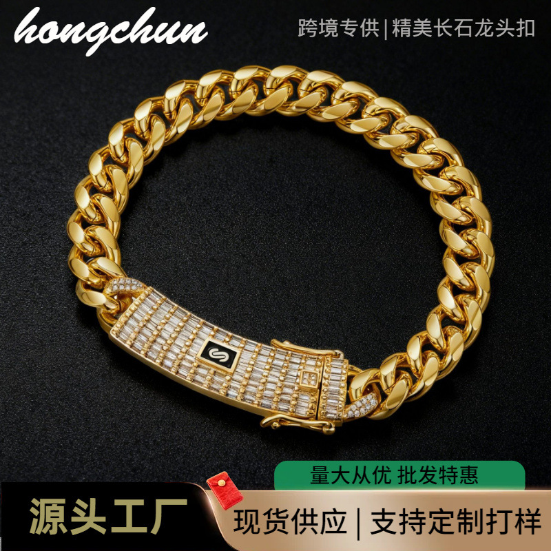 Fashionable coffee bracelet hip-hop style with zircon stainless…