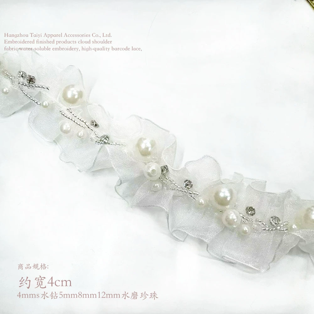 4CM широкий Euran пряжа складки ручной работы одежда свадебный костюм настольная лампа шапка украшения аксессуары кружева