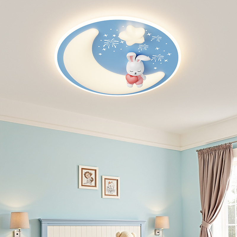 Habitación de niños dormitorio crema viento dibujos animados creativos conejo estrellas cálidas lámparas de protección de ojos de la casa de princesas 709L