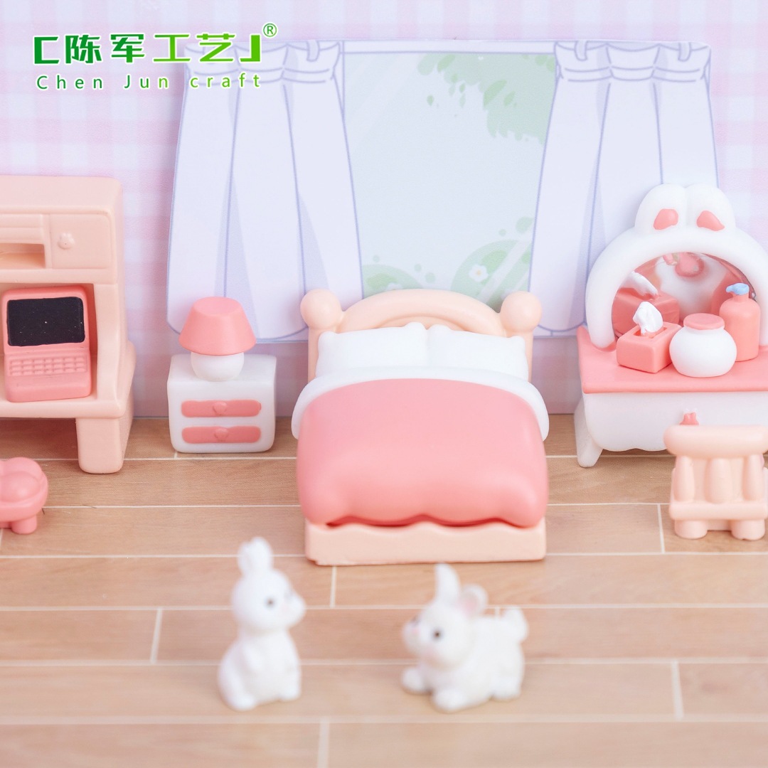 Miniature landscape creative pink girly bedroom decoration accessories, dollhouse DIY miniature furniture model small ornaments 3