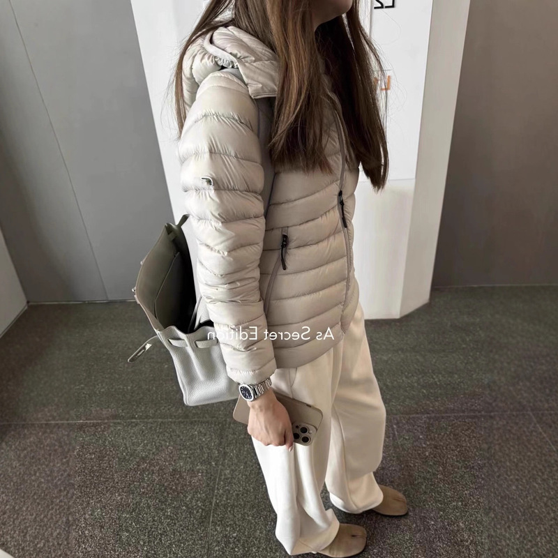 Puff Ribs Soft Hooded down Jacket Women's Short 25 Autumn and Winter New White Duck down Lightweight Slim Fit Warm Jacket