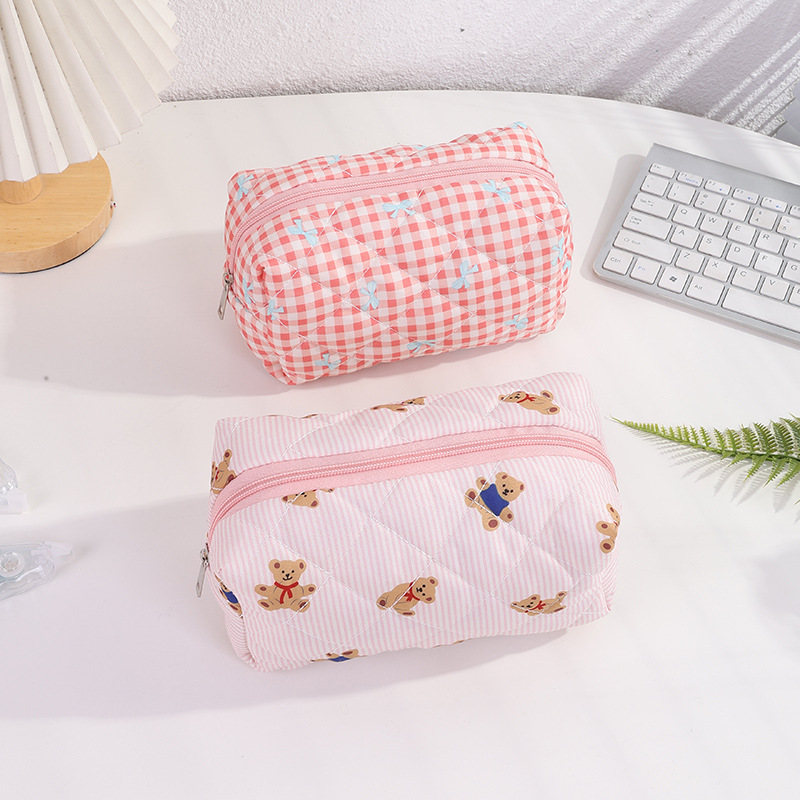 新しいクリームベア鉛筆バッグニッチイン高価値かわいい女の子大容量化粧品バッグ文具収納袋|undefined