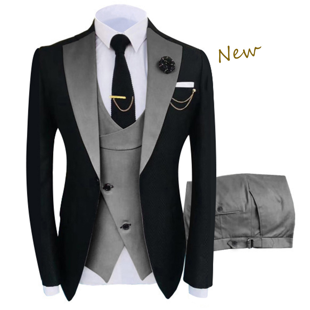 Men Suit跨境外贸西服套装男士大尺寸三件套礼服 修身伴郎新郎