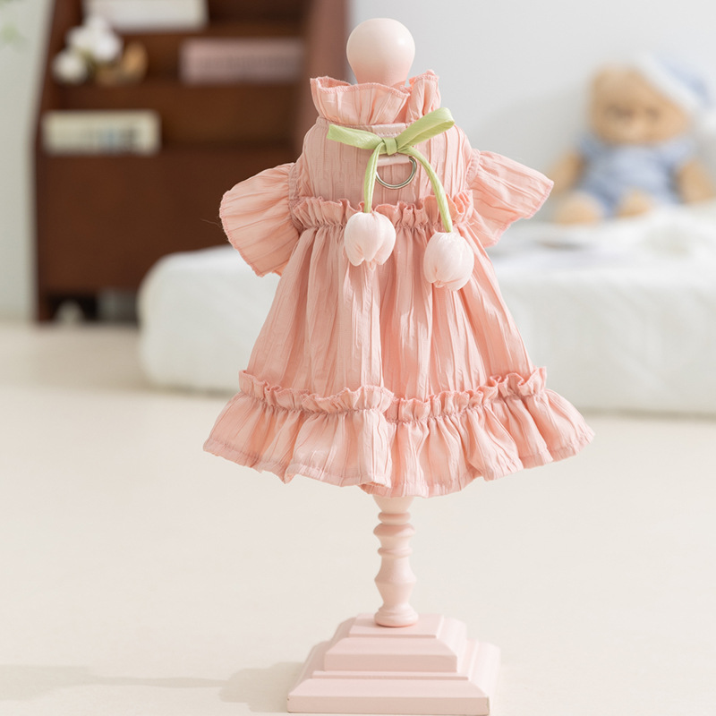 Primavera y verano perros tulipanas vestidos doblados Teddy vestido princesa dama gatos dos patas ropa de mascotas