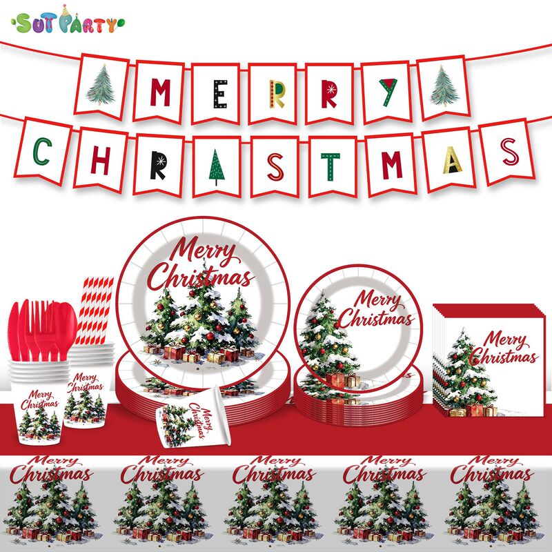 Cross-border Christmas tree birthday party set decoration disposable paper plates, paper cups, paper napkins, tableware Cross-border Christmas tree birthday party set decoration disposable paper plates, paper cups, paper napkins, tableware
