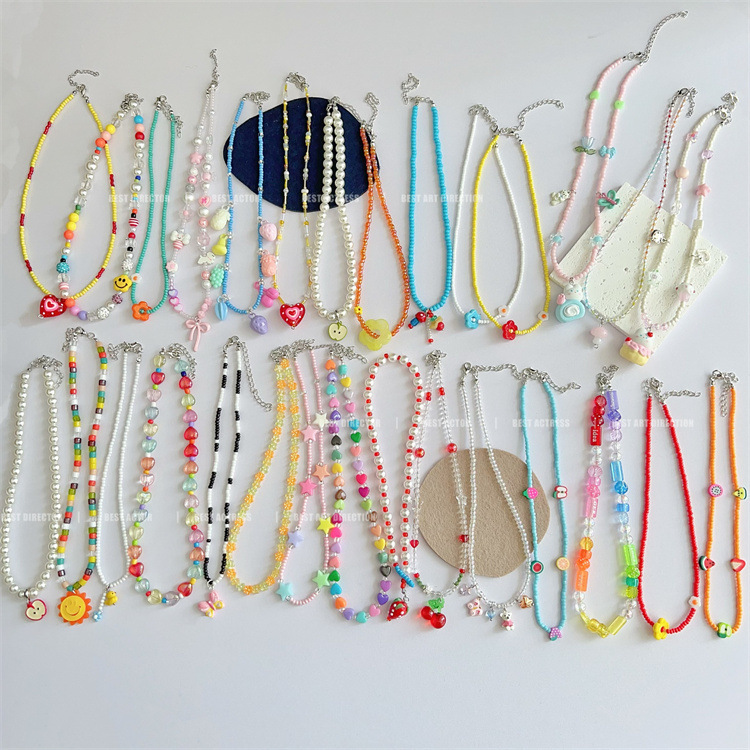 Summer dopamine ~ color fun necklace sweet cool female accessories Korean ins niche clavicle chain beaded girlfriends