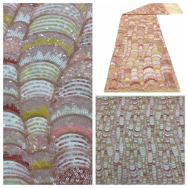 Concha de la onda textura de lentejuelas de hilo teñido ropa cheongsam tela Rosa lentejuelas de malla de encaje bordado de tela JX3692