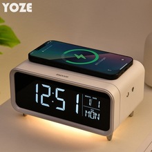 跨境桌面led时钟数显手机无线充闹钟小夜灯氛围灯床头高级感轻奢