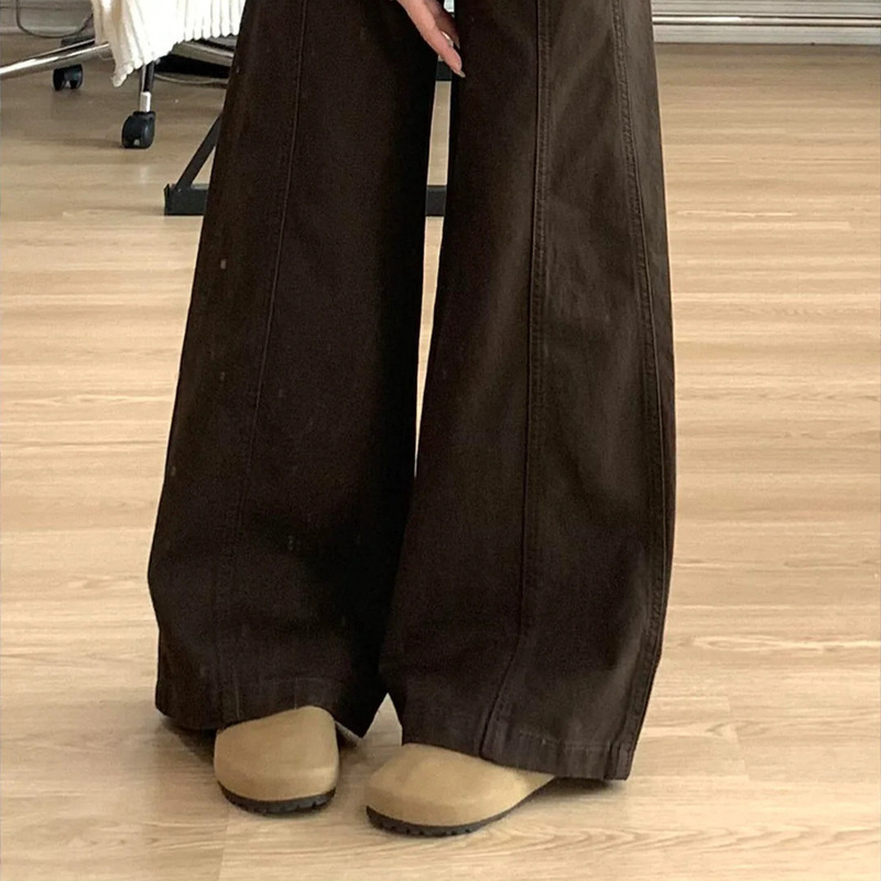 Coffee Brown Wide-Leg Jeans for Women, 2026 New Autumn Collection, Slimming High-Waisted Pants for Pear-Shaped Figures, Coffee Color