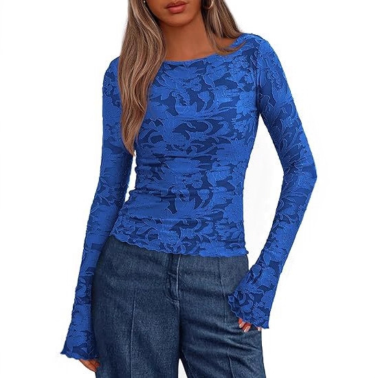 Amazon 2025 Autumn Long Sleeve T-Shirt 2025 Autumn Outing Women's Top Fashion Flower Pattern Bodysuit