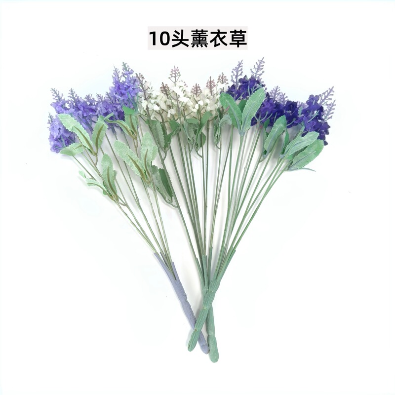 Artificial Silk Flower Bouquet for Living Room, Plastic Fake Flower Decoration, Fence Flower Arrangement, Artificial 10-Head Lavender Dried Flower Ornament