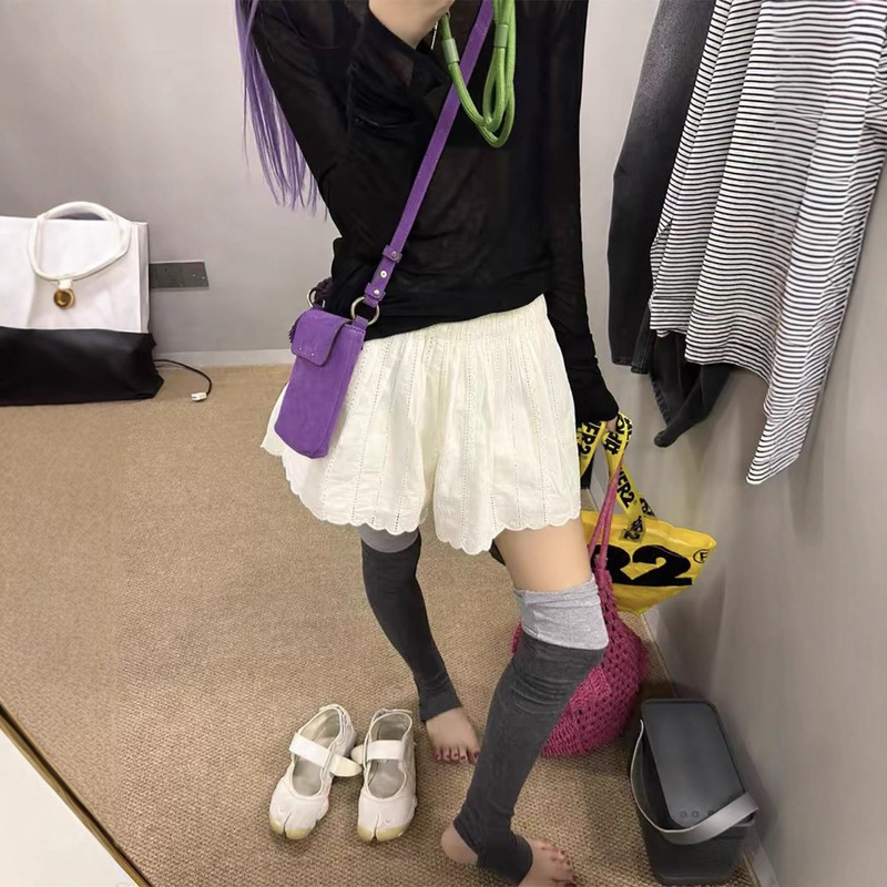 Pure Cotton Jacquard Short Skirt Pants, Black and White Two-Tone, Self-Retained, Easy to Wear, Custom-Dyed, Lined, New Autumn Korean-Style Knee-Length Shorts, Cross-Border