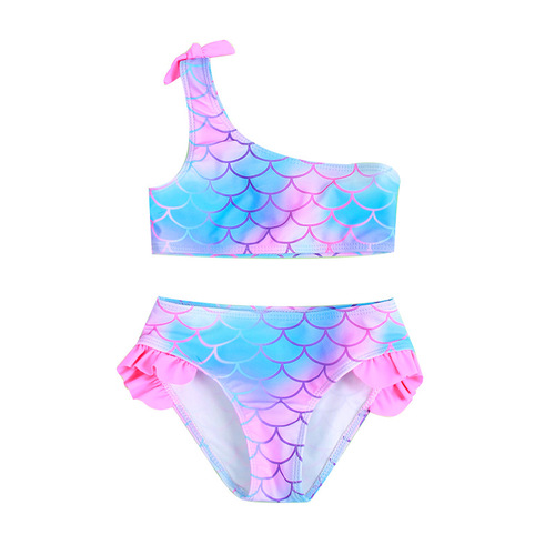 New girls split swimsuit fish scale print ruffles children's baby girl swimsuit comfortable high elasticity girl
