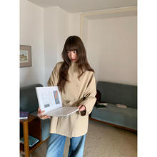 双排扣落肩中长款风衣女春秋季新款纯色百搭设计感外套