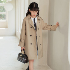 High-end girls' windbreaker 2024 spring new children's coats Western-style spring and autumn parent-child medium and large children's clothing long coats