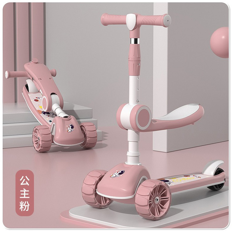 Scooter 2-5 Years Old Kidsren's Music with Flash, Sitable and Rideable Scooter Wholesale Three-In-One Toy Car Cross-Border