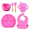 Y8 Smiling plate + silicone bowl + saliva pocket + wooden handle spoon and fork + sippy cup