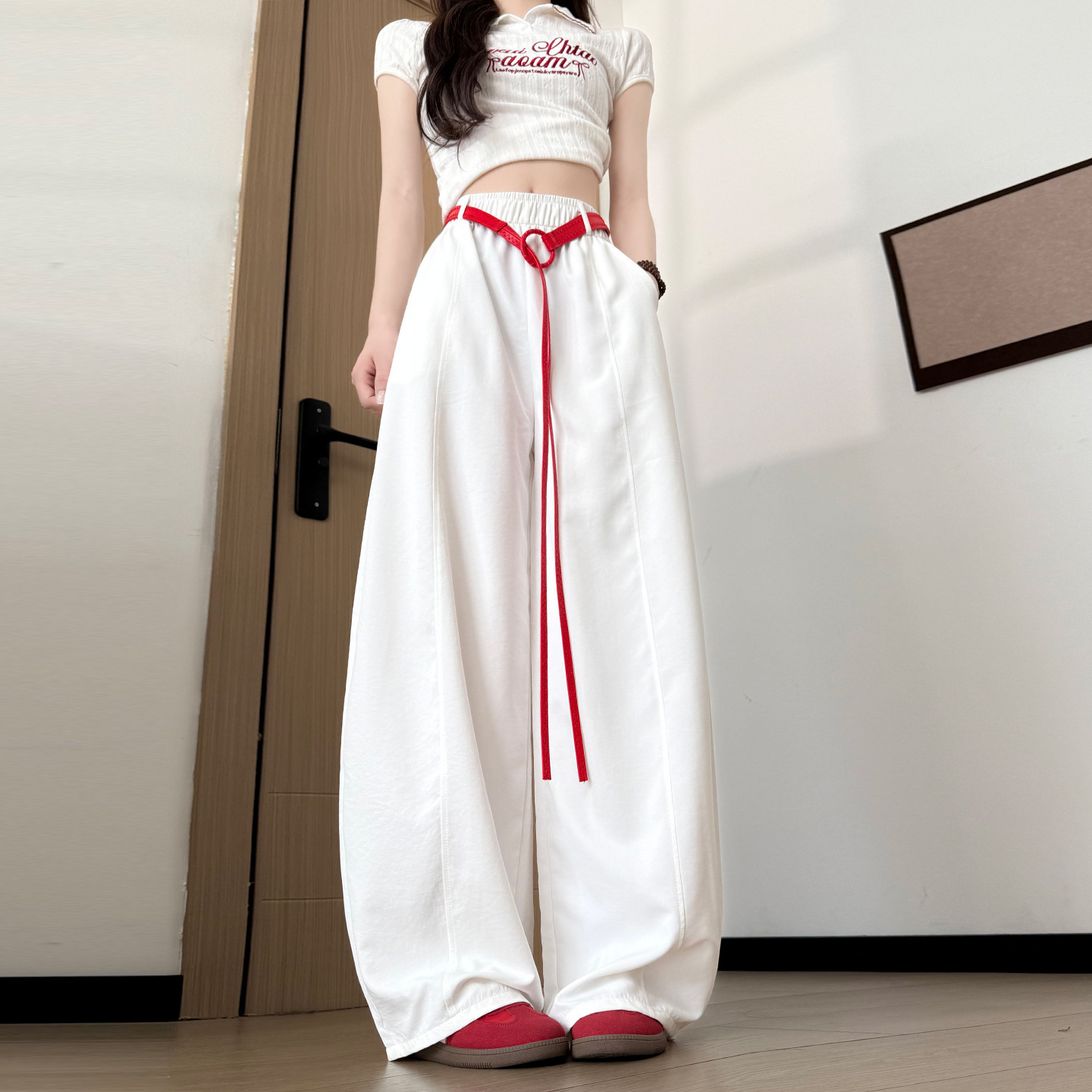 Irina Quick-Dry Curved Hem Pants for Women 2026 New Summer Thin Loose Wide-Leg Casual Ice Silk Workwear Sports Pants