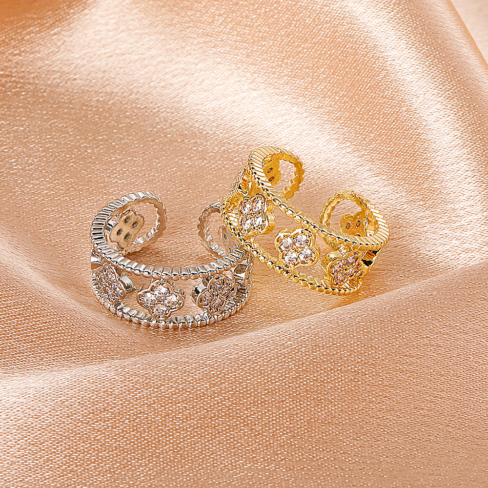 cross-border new index finger knuckle ring fashion micro-inlaid zircon flower ring hollow geometric 