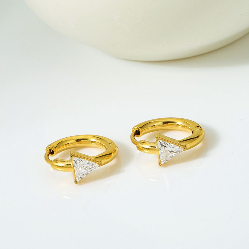 Titanium Steel Material Triangle Pattern 1 Pair Simple Style Triangle Inlay Titanium Steel Zircon Earrings