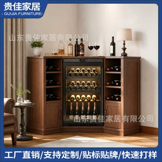 工厂直供转角餐边柜多层美式酒柜餐厅储物柜嵌入式冷藏大容量酒柜