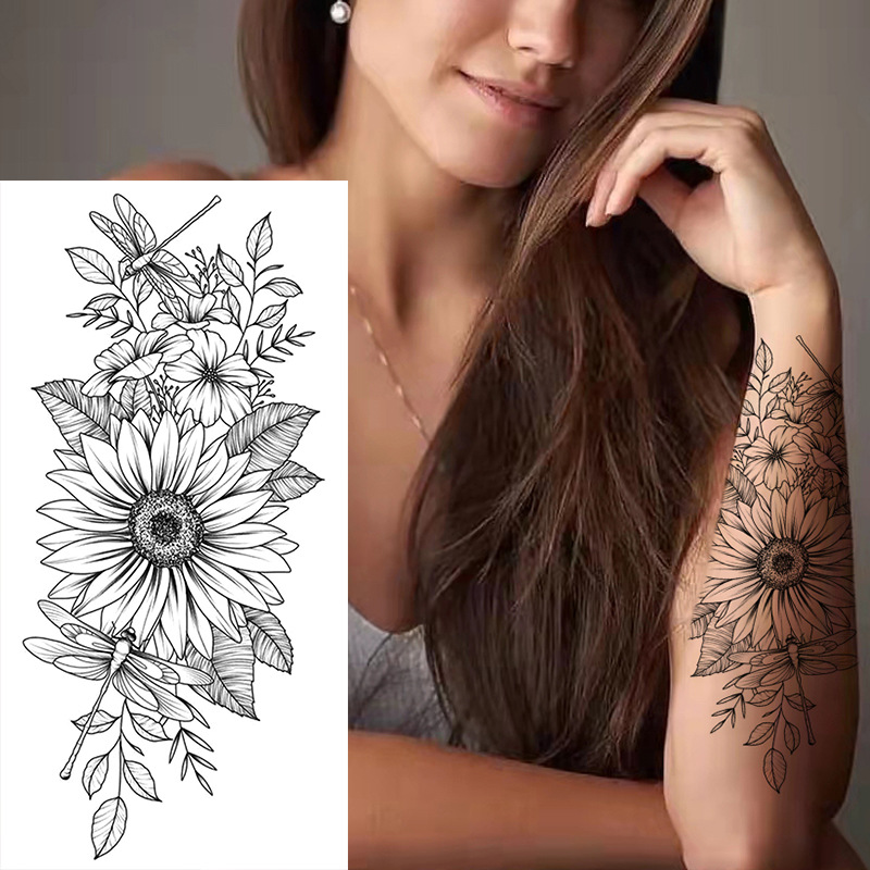 Cross-border dedicado Sketch flor tatuaje pegatinas boceto tatuaje pegatinas Rosa flor blanco y negro tatuaje de la flor