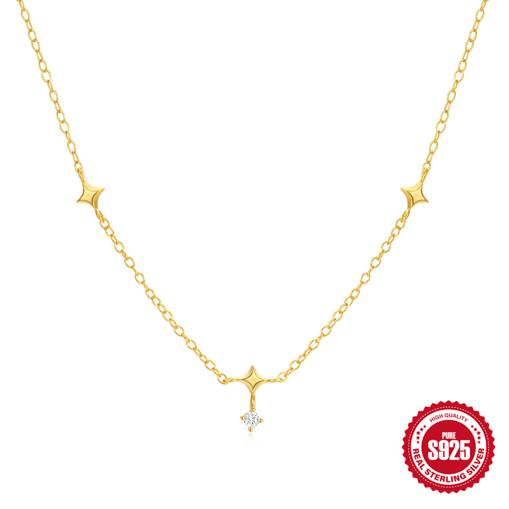 Moda europea y americana s925 plata de ley cuatro mang estrella apilada collar de diamantes diseño de nicho personalidad de alta gama temperamento cadena de clavícula