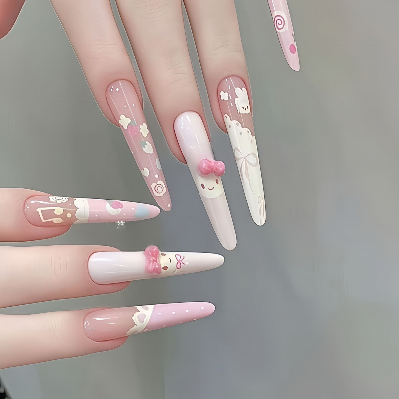 2026 New Spring Collection Pink Cream Melody Semi-Handmade Spring Student Sweet Girl Wearable Nails Detachable 2026 New Spring Collection Pink Cream Melody Semi-Handmade Spring Student Sweet Girl Wearable Nails Detachable