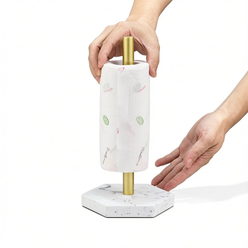 Marble pattern roll paper rack creative vertical storage rack kitchen tissue rack wipe towel shelf gold