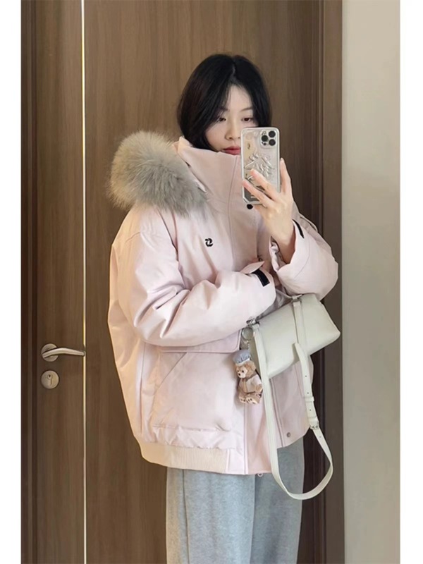 外贸大毛领韩版棉服女短款冬季2025新款宽松工装棉衣加厚棉袄外套|undefined