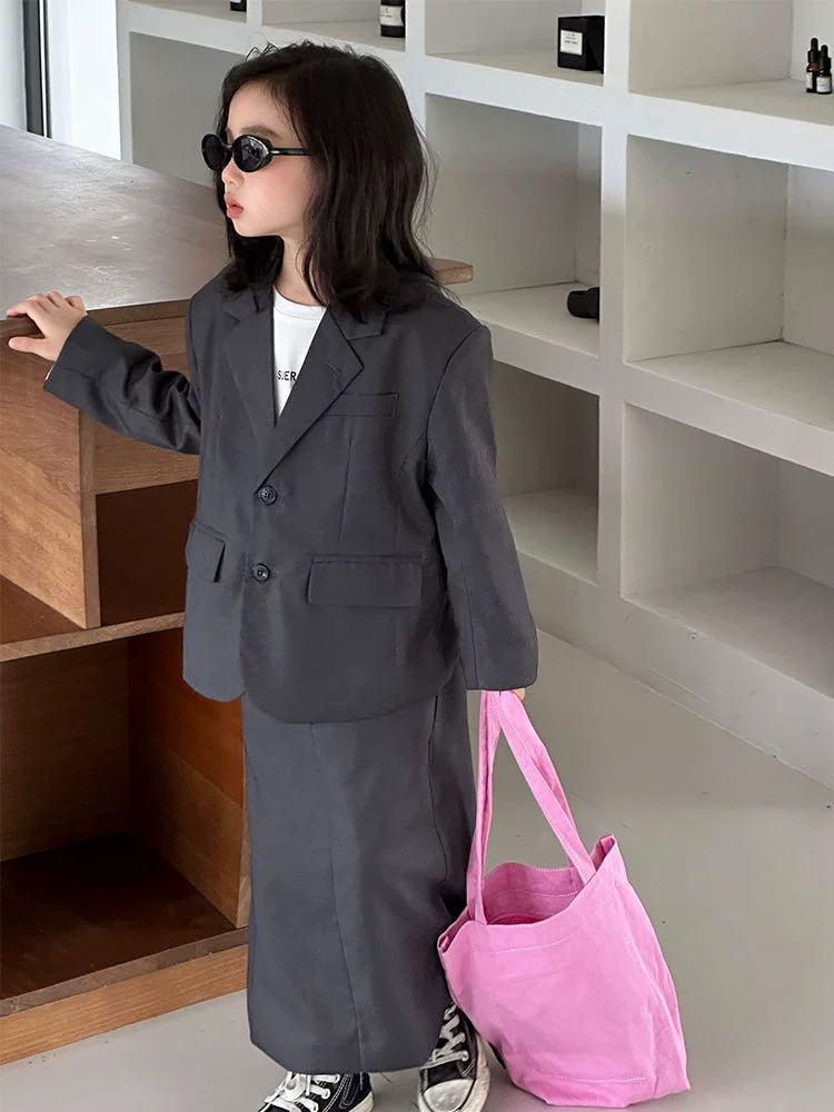 Suit, autumn set, long skirt, Korean style, oversize
