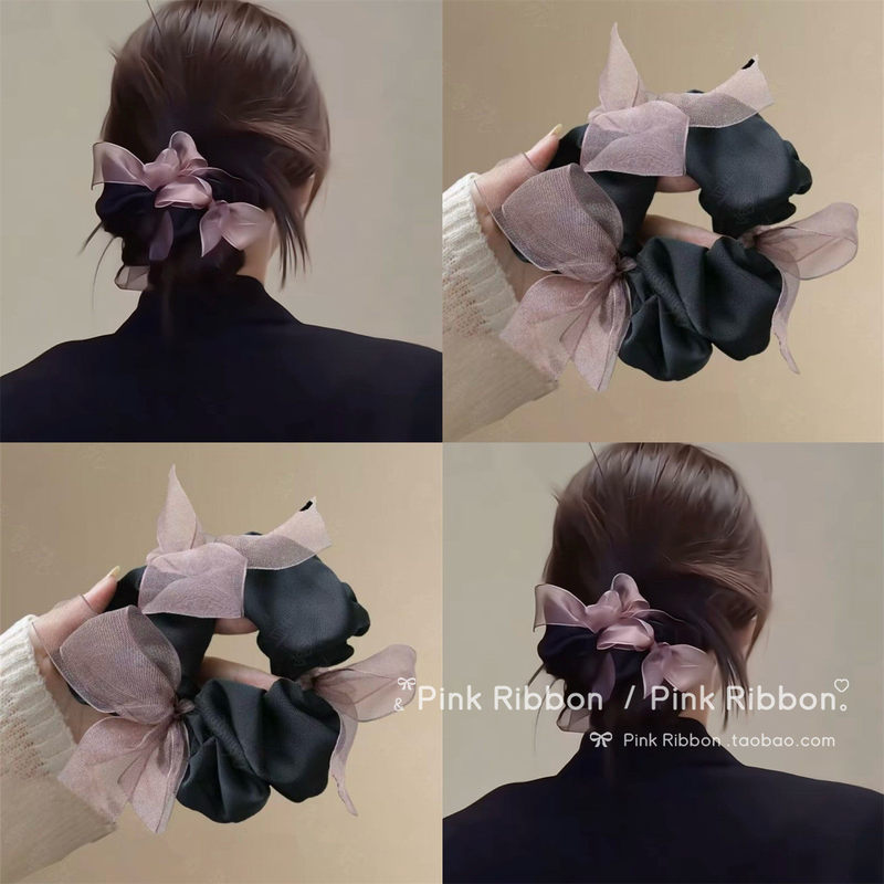 Allow Me to Shine: Zhao Lusi and Xu Yan's Same Style Mesh Bow Hair Tie for Girls, Suitable for Bun Hairstyles and High Ponytails