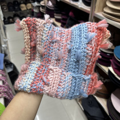かわいいカラー衝突色流蘇毛糸帽子供秋冬保温甘い耳手作りニット帽ネット赤冷帽