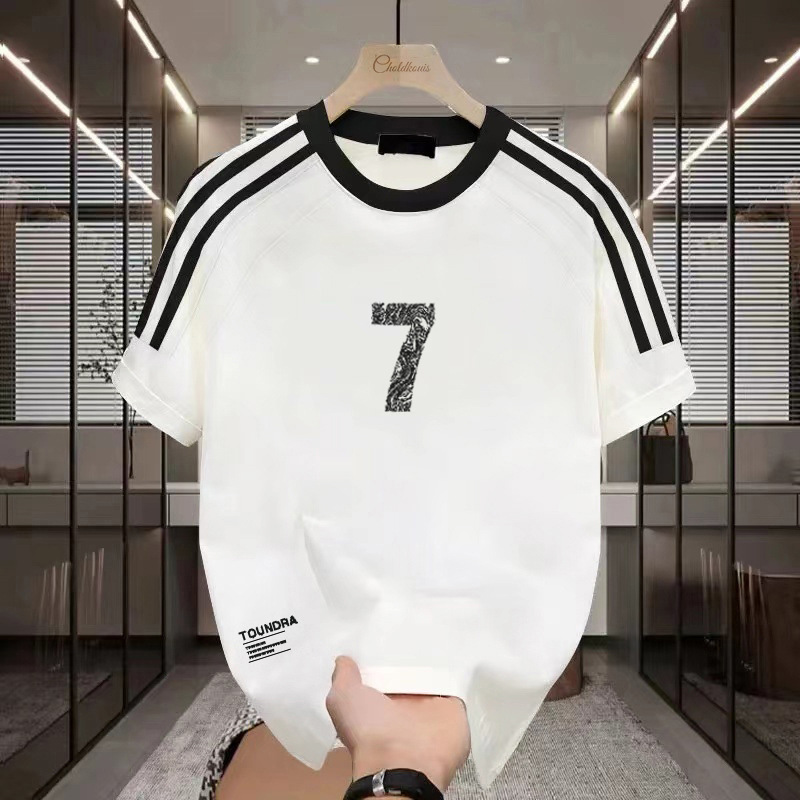 T-shirt uomo in cotone pesante con tre strisce stile estivo_voghion.com