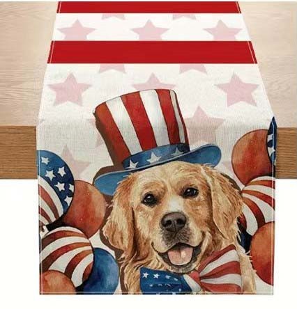Transfronterizo 2024 nuevo día de la independencia de los Estados Unidos lino bandera de mesa bandera estrella y rayas tela de mesa de comedor cama de té tela de mesa