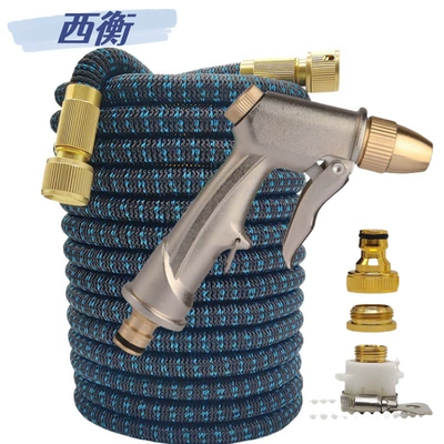 High-pressure car washing water gun household spray gun booster artifact car brush car nozzle water pipe hose courtyard watering black and blue (High pressure car wash water gun) - 17ft-original-length-17m-after-connecting-to-water-5m-black-blue-alloy-water-gun