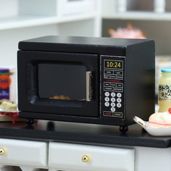 1:12娃娃屋dollhouse木质迷你小家具厨房微场景微缩黑色微波炉