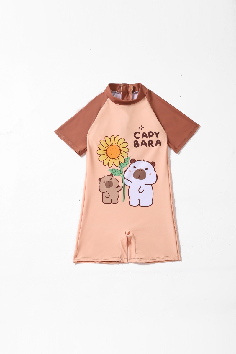 Caricatura encantadora capibara trajes de baño para niños, trajes de baño de mangas cortas para niños, trajes de baño conservadores para niños