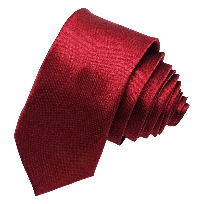Fabricante en stock seda como brillante color sólido corbata hombres y mujeres ropa formal negocio Rojo Negro corbata hecha a mano 5/8cm
