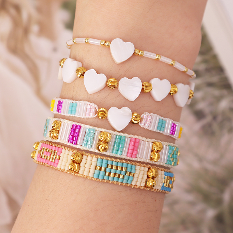 Sweet and Cute Shell Copper Beads Woven Love Bracelet suit Bohemian Simple Personality Miyuki