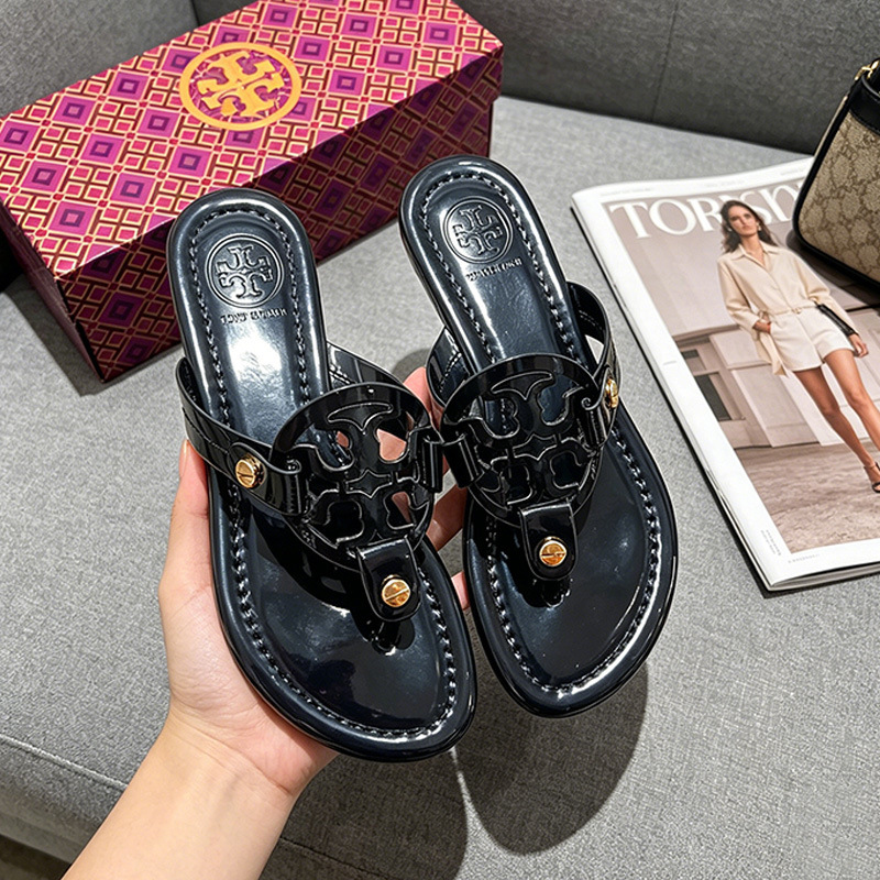 Tb Leather Flip-Flops Women's Shoes Summer Big-Name New Women's Flats Sandals Sliers European and American Cross-Border