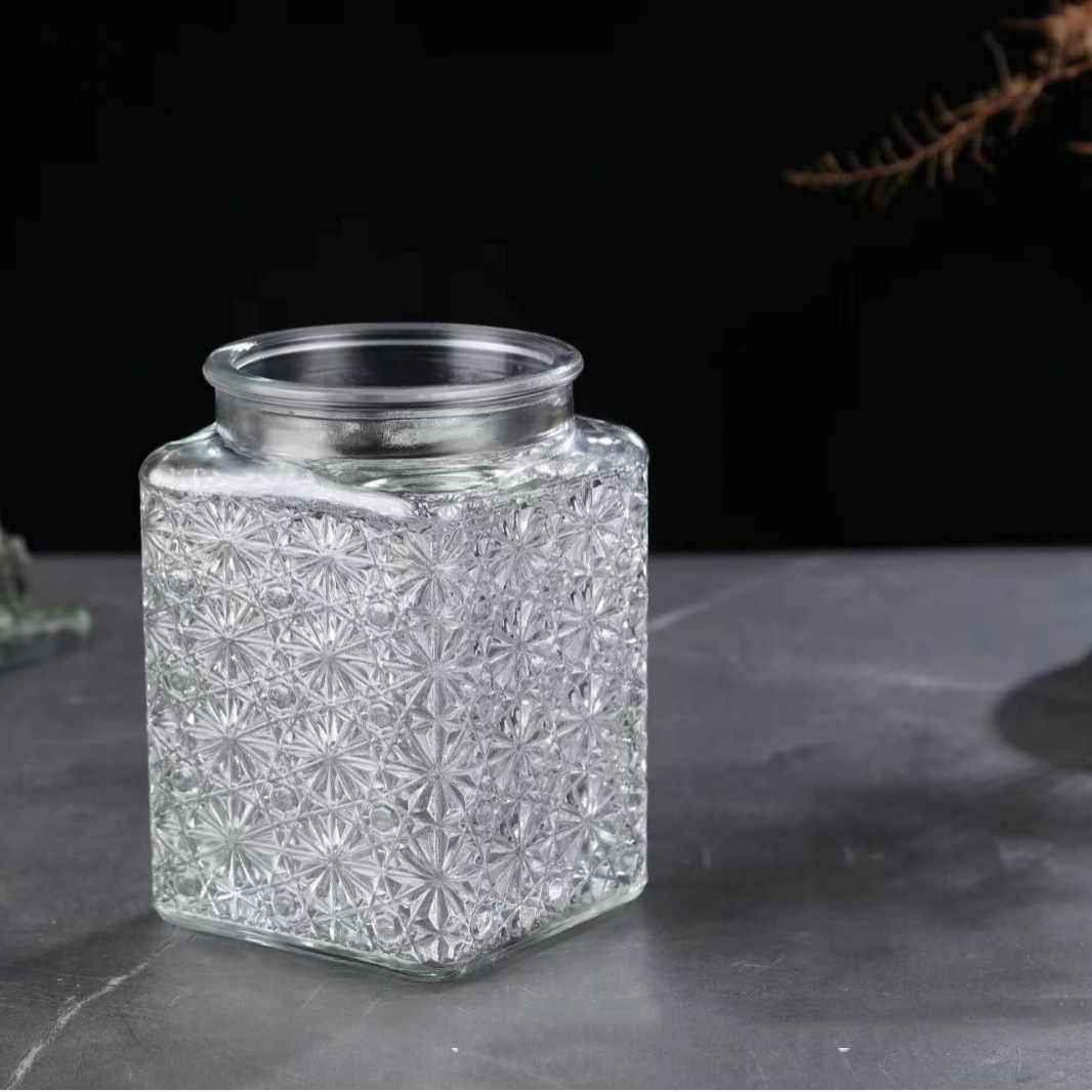 Tanque de almacenamiento de Begonia transparente, vidrio en relieve sellado, tanque cuadrado de cocina, botella de almacenamiento de condimentos caseros sellada para mantener fresco