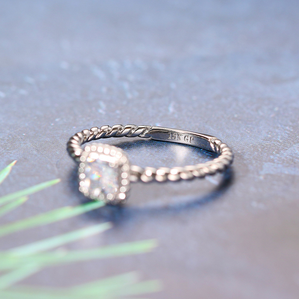 Glam Square Copper Plating Inlay Zircon Rings 1 Piece