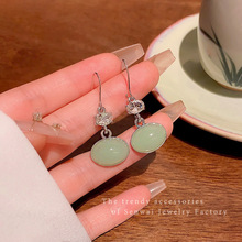 新中式古风仿玉髓耳环女精致高级感复古气质闪钻耳钩款耳饰品批发