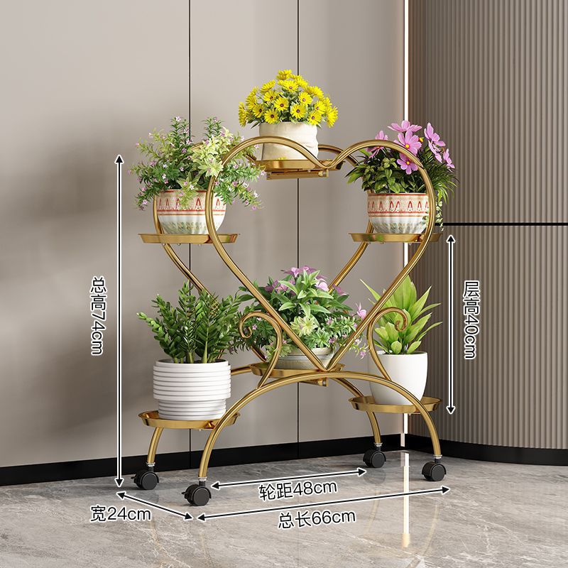 El fabricante del marco de flores de hierro nórdico aterrizó en la Sala de estar de Luoluo verde de varios pisos, con ruedas móviles en el interior del estante de plantas domésticas.