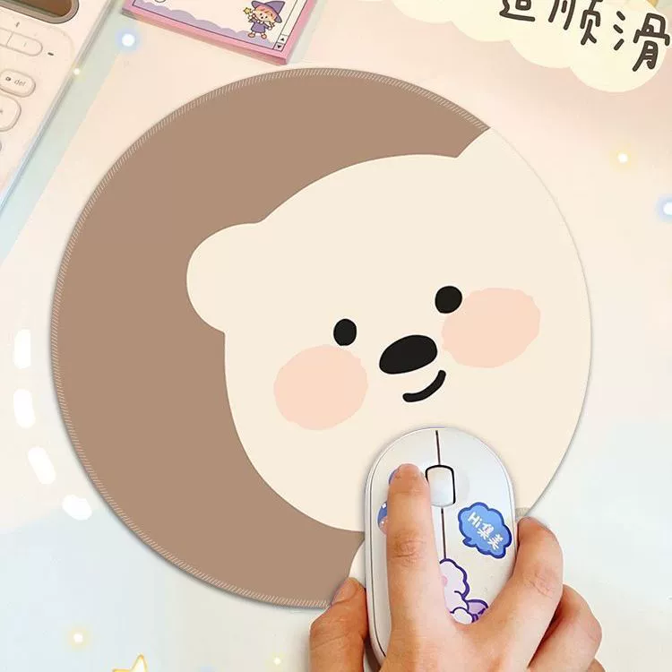 Cute retro small mouse, round table mat, laptop, cartoon table keyboard