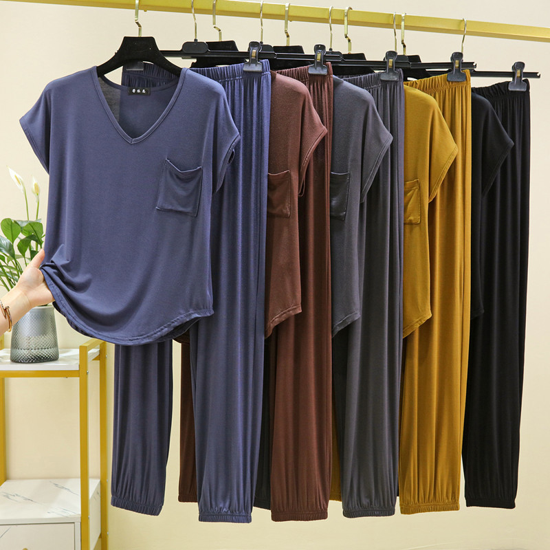 Modal home wear suit women's summer thin loose plus size short-sleeved trousers can be worn outside soft all-match two-piece suit