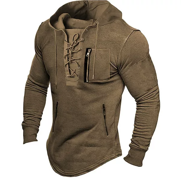 2024 Men's Spring Autumn Hoodies Solid Color Lace up Zipper Pocket Sports Streetwear Bronzing Sweatshirtss