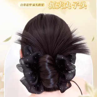 Cross-border Summer Back of Head Flower Grab Hair Accessories Mesh Sweet Head Flower Shark Clip Female Chicken Feather Ball Head Wig