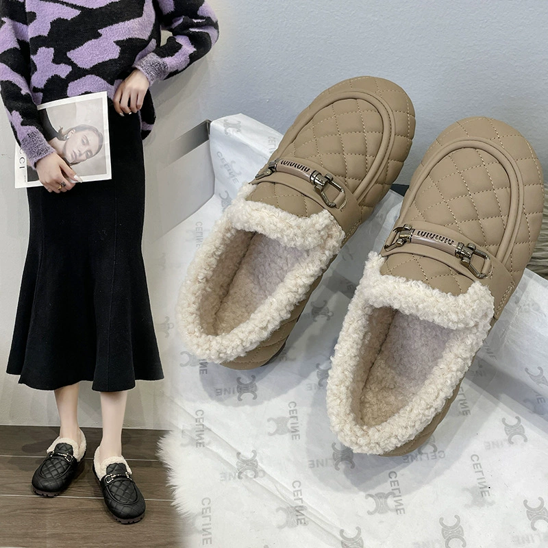 35-43 ярда женская обувь больших размеров 42 осень-зима новая одежда толстые ступни широкие ступни на флисовой подкладке обувь из фасоли Лоферы Женская хлопковая обувь